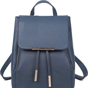 Navy Blue Backpack Purse with gold accents